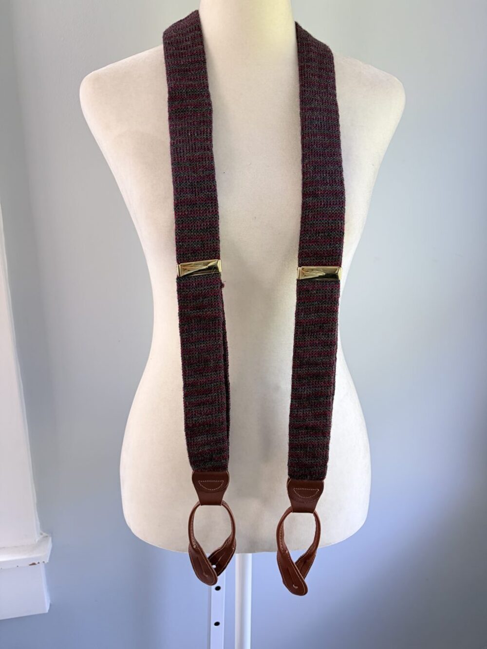 Vintage Pink Purple Heathered Knit Button End Braces Suspenders